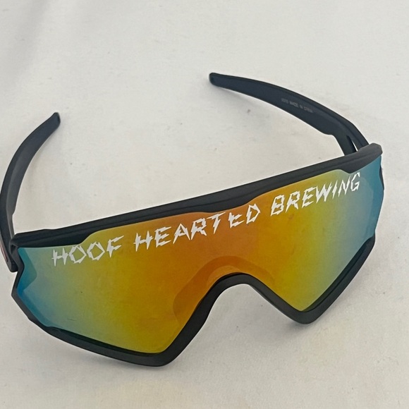 Unisex Density Wraparound Shield Mirrored Sunglasses, “Hoof Hearted Brewing” - Picture 3 of 16